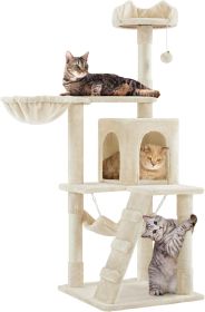 Cat Tree, 54in Tall Cat Tower for Indoor Cats with Extended Platform & Basket, Spacious Cat Condo, Funny Hammock, Scratching Posts and Ladder, Be