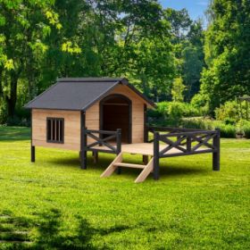 Outdoor Large Wooden Cabin House Style Wooden Dog Kennel With Porch (Option: Yellow Brown)