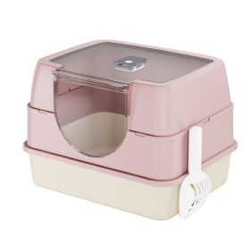 Dark Gray Top Entry Fully Enclosed Cat Litter Box, With Free Scoop , Anti-Splash & Odor Locking, For Large Cats & Multi-Cat Households-plastic (Option: Pink)