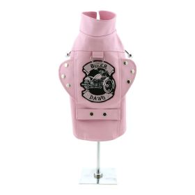 Biker Dawg Motorcycle Dog Jacket – Faux Leather Bad To The Bone Style - Pink (Option: 2X-Large)
