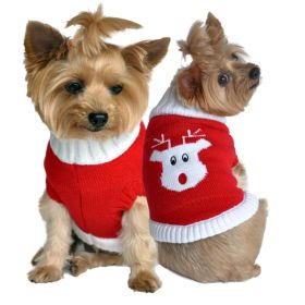 Dog Cable Knit 100% Cotton Sweater - Red Rudolph Holiday (Option: X-Small)