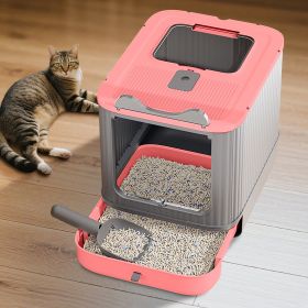 Drawer Style Cat Litter Box,Foldable Collapsible Design (Color: Pink)