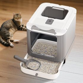 Drawer Style Cat Litter Box,Foldable Collapsible Design (Color: White)