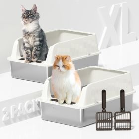 Stainless Steel Cat Litter Box with High Sides Lid, Extra Large XL for Big Cats (Color: 2PK-Ivory White, size: 24"L x 16"W x 11"H)