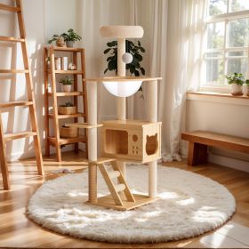 48.8" Modern Cat Tower, Wood Cat Tree Tower for Indoor Cats, Cat Treewith Sisal-Covered Scratching Posts and Top Perch (Color: as Pic)