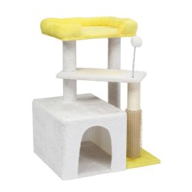 27.5in Cat Tree, Multi-level Cat Tower with Cat Scratching Post and Pad, Cozy Cat Condo, Padded Top Bed for Kittens and Indoor Cats, Yellow & Whi (Option: Defaulttitle)