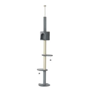 85.5" Cat Tree Height Adjustable Floor-to-Ceiling 4-Tier Kitty Climbing Activity Center Condo Cat Toy with Scratching Post Hanging Balls Play Re (Option: Light grey-480x380x190 mm)