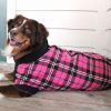 Highline Step-In Fleece Dog Coat – Pink & Black Plaid | Sizes for 3 to 150 lbs