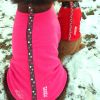 Highline Step-In Fleece Dog Coat - Warm Winter Pullover Sweater Jacket - Pink & Brown Polka Dot