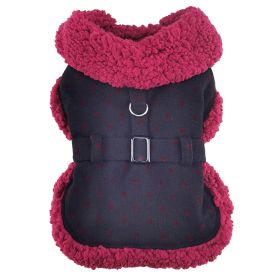 Sherpa-Lined Polka Dot Dog Harness Coat with Matching Leash – Black & Burgundy (Option: Large)