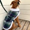 Sherpa-Lined Plaid Dog Harness Coat with Matching Leash – Blue & Green