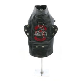 Biker Dawg Faux Leather Motorcycle Dog Jacket with Matching Leash - Black (Option: X-Small)