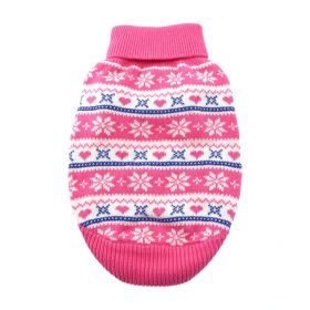 Dog Cable Knit 100% Cotton Sweater - Snowflakes and Hearts Pink (Option: Medium)
