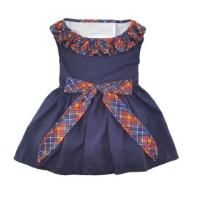 Navy Dog Dress with Plaid Ruffles (Option: Small)