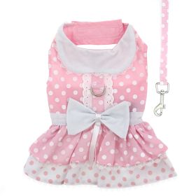 Polka Dot and Lace Dog Dress Set - Pink (Option: Small)