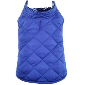 Reversible Fleece Lined Puffer Dog Coat - Blue Plaid (Option: Medium)