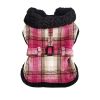 Sherpa-Lined Plaid Dog Harness Coat with Matching Leash – Hot Pink & Tan