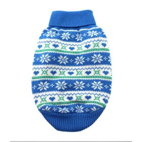 Dog Cable Knit 100% Cotton Sweater - Snowflakes and Hearts Blue (Option: 3X-Large)