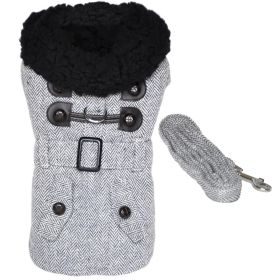 Grey Herringbone Dog Coat Harness with Matching Leash (Option: Medium)