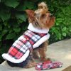 Sherpa-Lined Dog Harness Coat - Winter Plaid Jacket with Leash Attachment - Red & White Plaid
