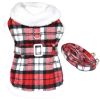 Sherpa-Lined Dog Harness Coat - Winter Plaid Jacket with Leash Attachment - Red & White Plaid