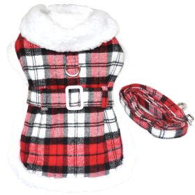 Sherpa-Lined Dog Harness Coat - Winter Plaid Jacket with Leash Attachment - Red & White Plaid (Option: X-Large)