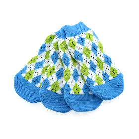 Non-Skid Dog Socks - Blue and Green Argyle (Option: Large)