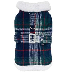 Sherpa-Lined Plaid Dog Harness Coat with Matching Leash – Blue & Green (Option: X-Small)