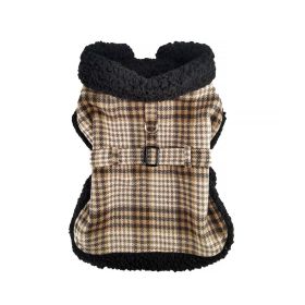 Sherpa-Lined Plaid Dog Harness Coat with Matching Leash – Brown & White (Option: Small)